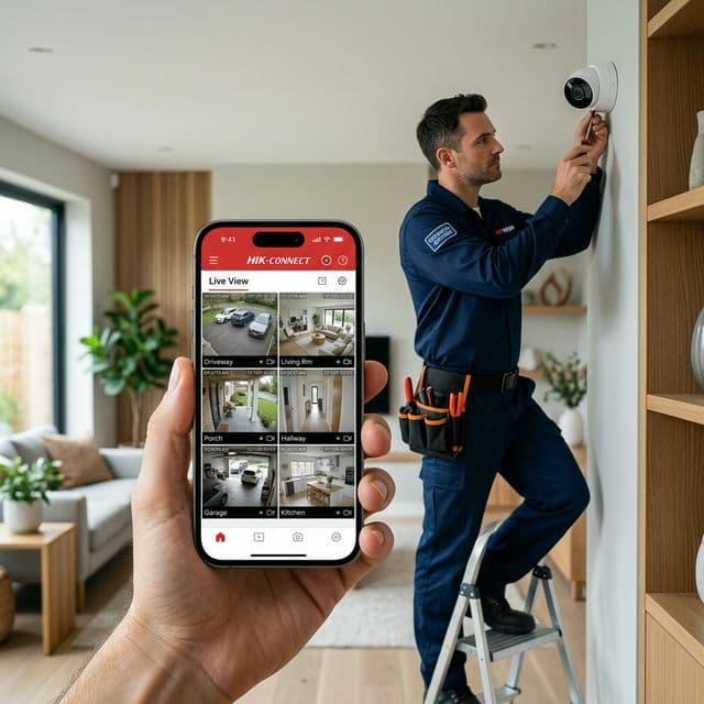 Setting aplikasi CCTV mobile Hik-Connect di smartphone oleh teknisi