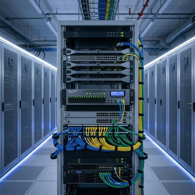 Rack NVR kapasitas besar Hikvision untuk sistem enterprise gedung